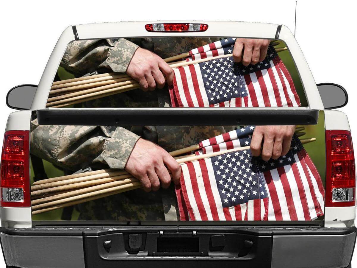 American Flag Militärstil Heckscheiben- oder Heckklappenaufkleber für Pickup-Truck