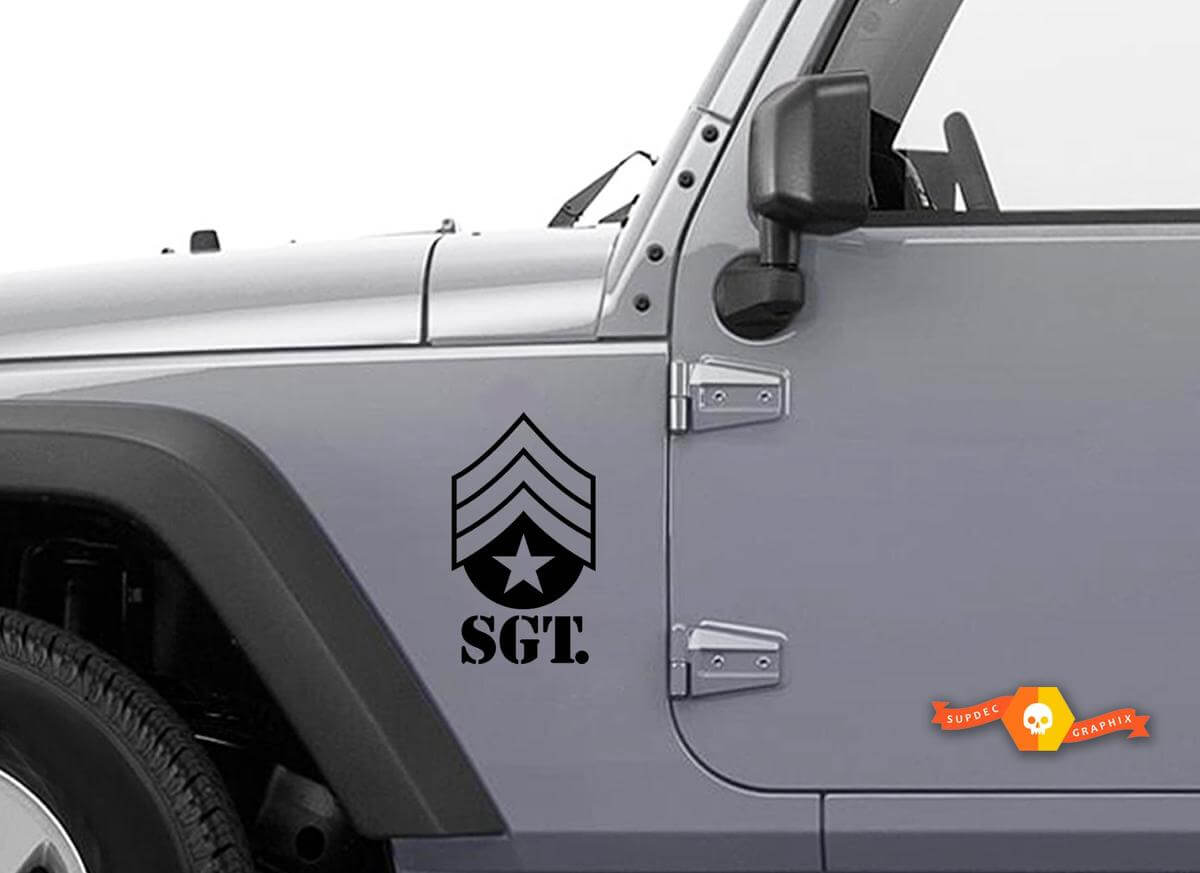 Militär-Sergeant SGT Seitlicher Kotflügel-Aufkleber-Satz für Jeep Wrangler TJ LJ JK