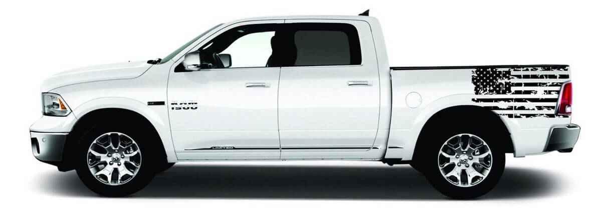 Abgenutztes US-Flaggen-Bettseiten-Vinylaufkleber-Set für Dodge Ram 1500-3500
