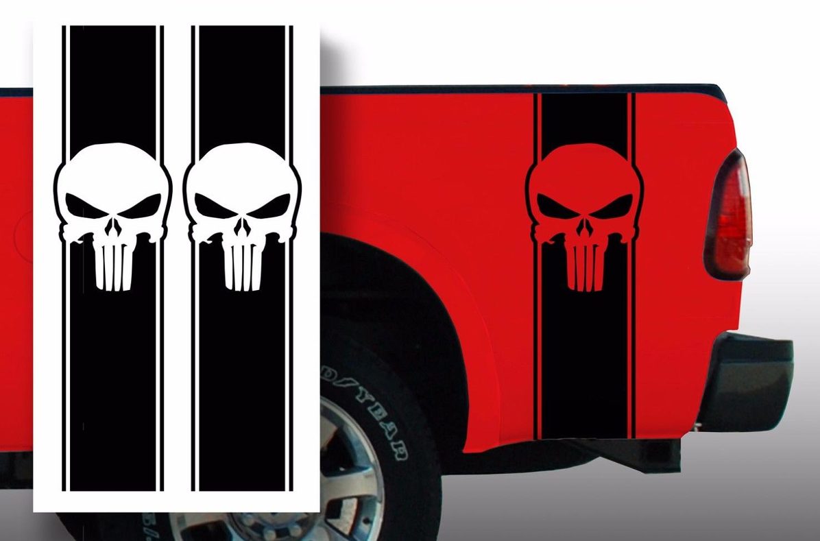 Punisher Chevy Ford Dodge Pickup Truck Bed Stripes Aufkleber Aufkleber / Farbe wählen