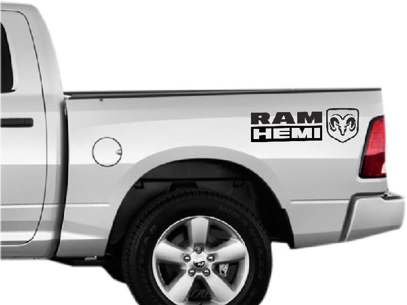 Hemi Dodge Ram x2 Vinyl-Aufkleber, Logo hinteres Seitenbett, Mopar 5,7 Liter RT