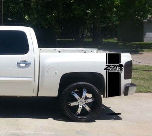 Z71 Punisher Skull Rückseitige Seitenstreifen Vinyl-Aufkleber Set für Chevy/GMC Pickup Truck