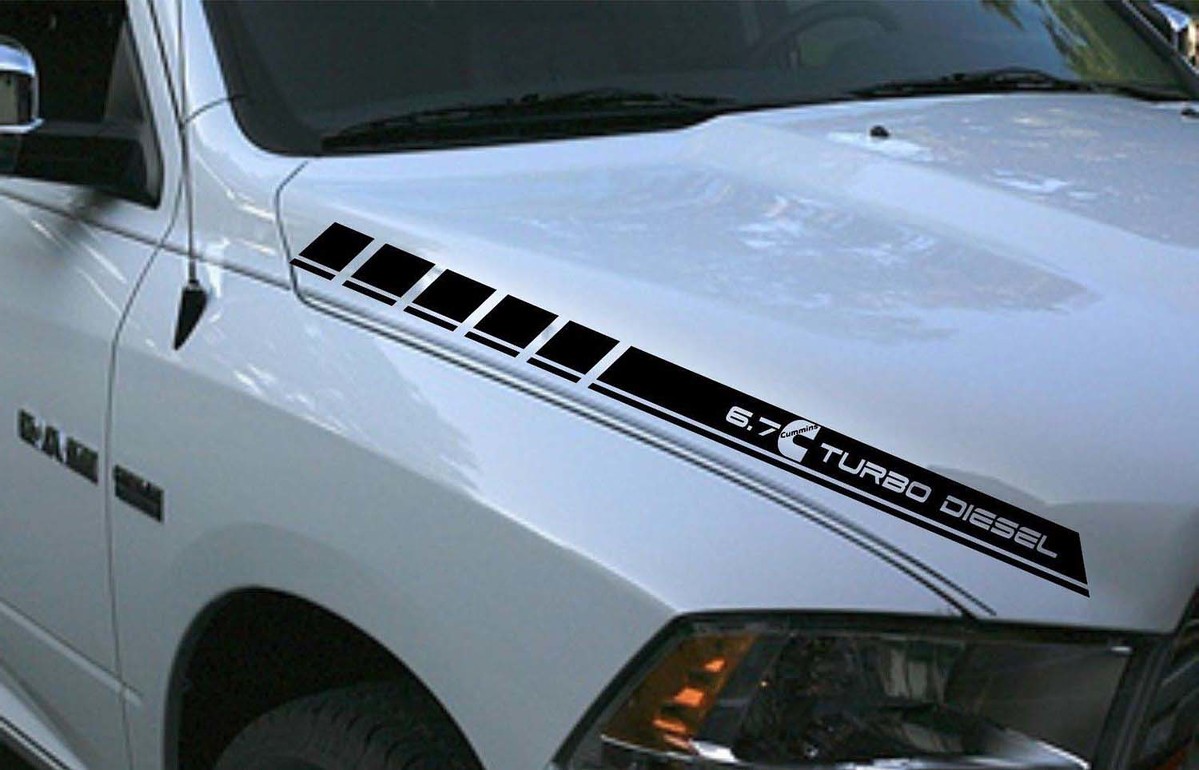 Dodge Ram 2 Vinyl-Motorhaubenstreifen 6,7-Liter-Turbodiesel-Aufkleber Hemi Mopar Graphics Rt Now