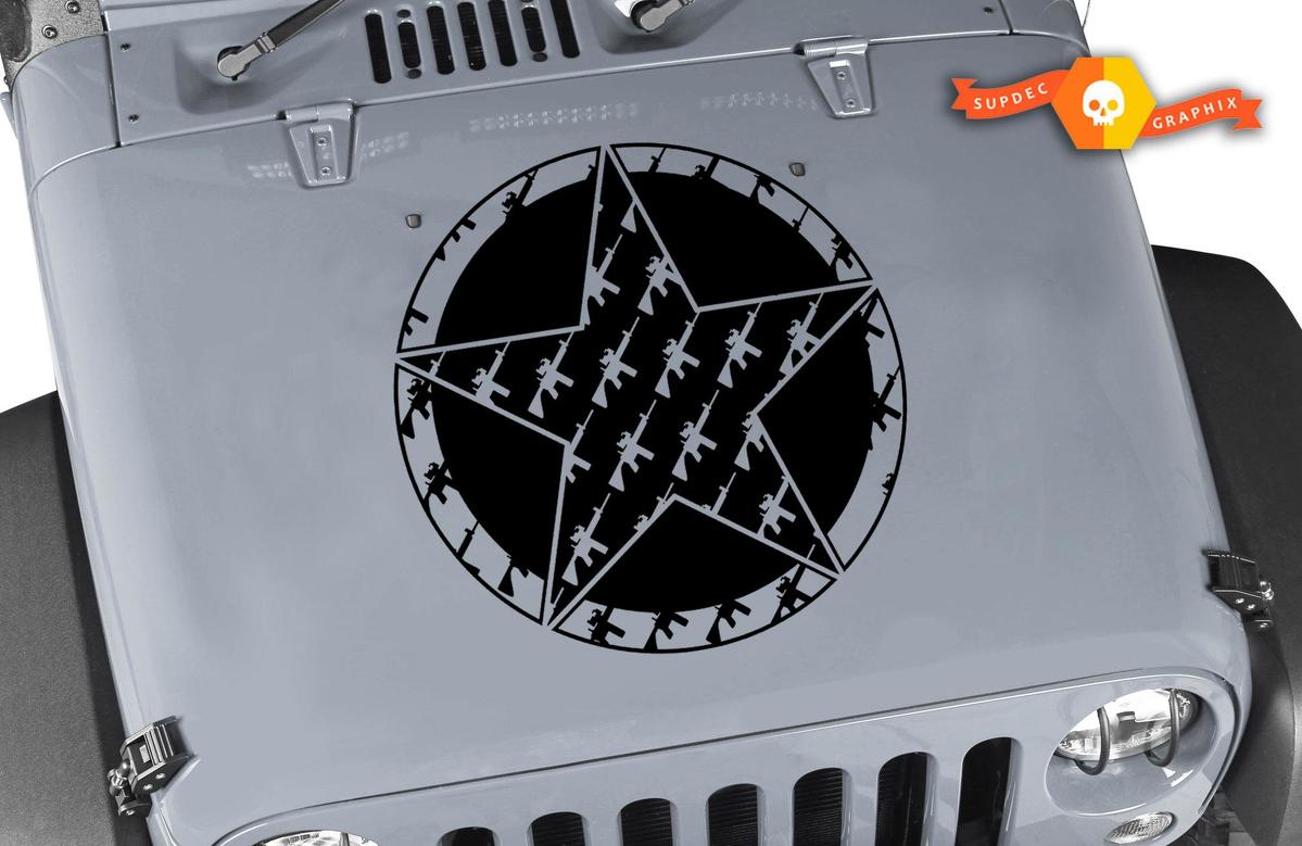 Oscar Mike M4 M16A2 5.56 Gewehr Stern Motorhauben-Vinylaufkleber für Jeep Wrangler