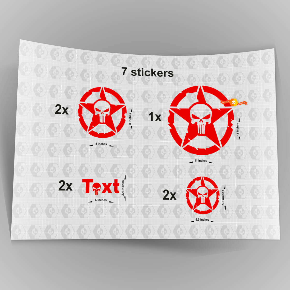 7x Jeep Punisher STAR Aufkleber Aufkleber Motorhaube Tür Kotflügel TJ JK CJ YJ JL Rubicon