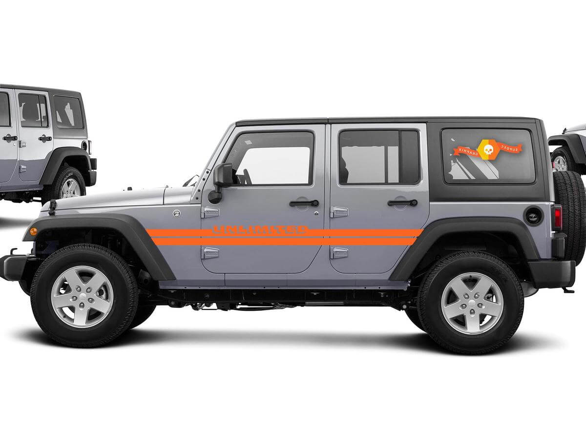 Unbegrenzte Beschriftung Doppelte Seitenstreifen Vinylaufkleber für Jeep Wrangler