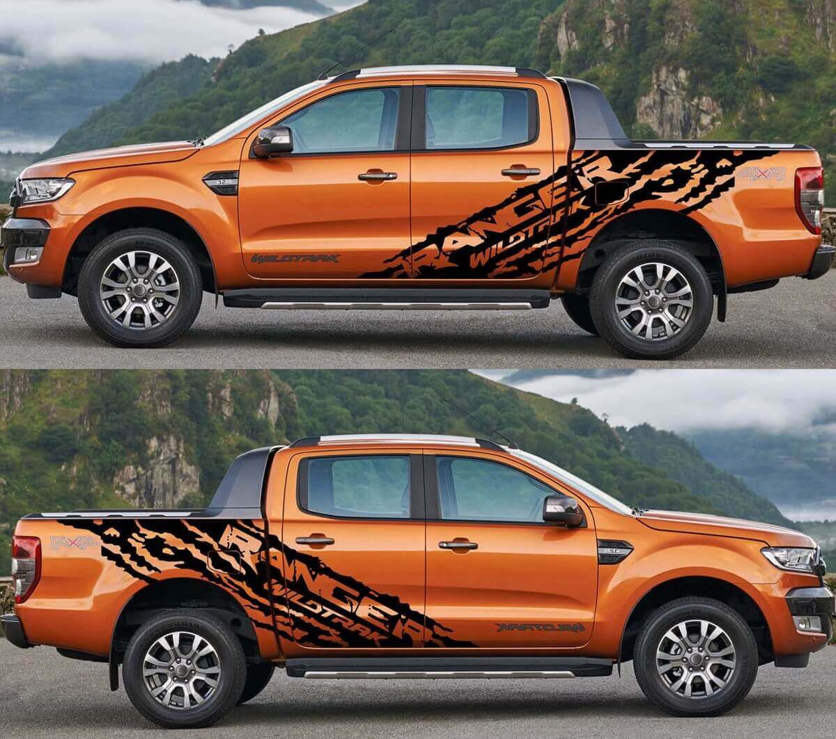 2x Ford Ranger Wildtrak Große Seite Vinyl -Abziehbilder Grafikaufkleber

