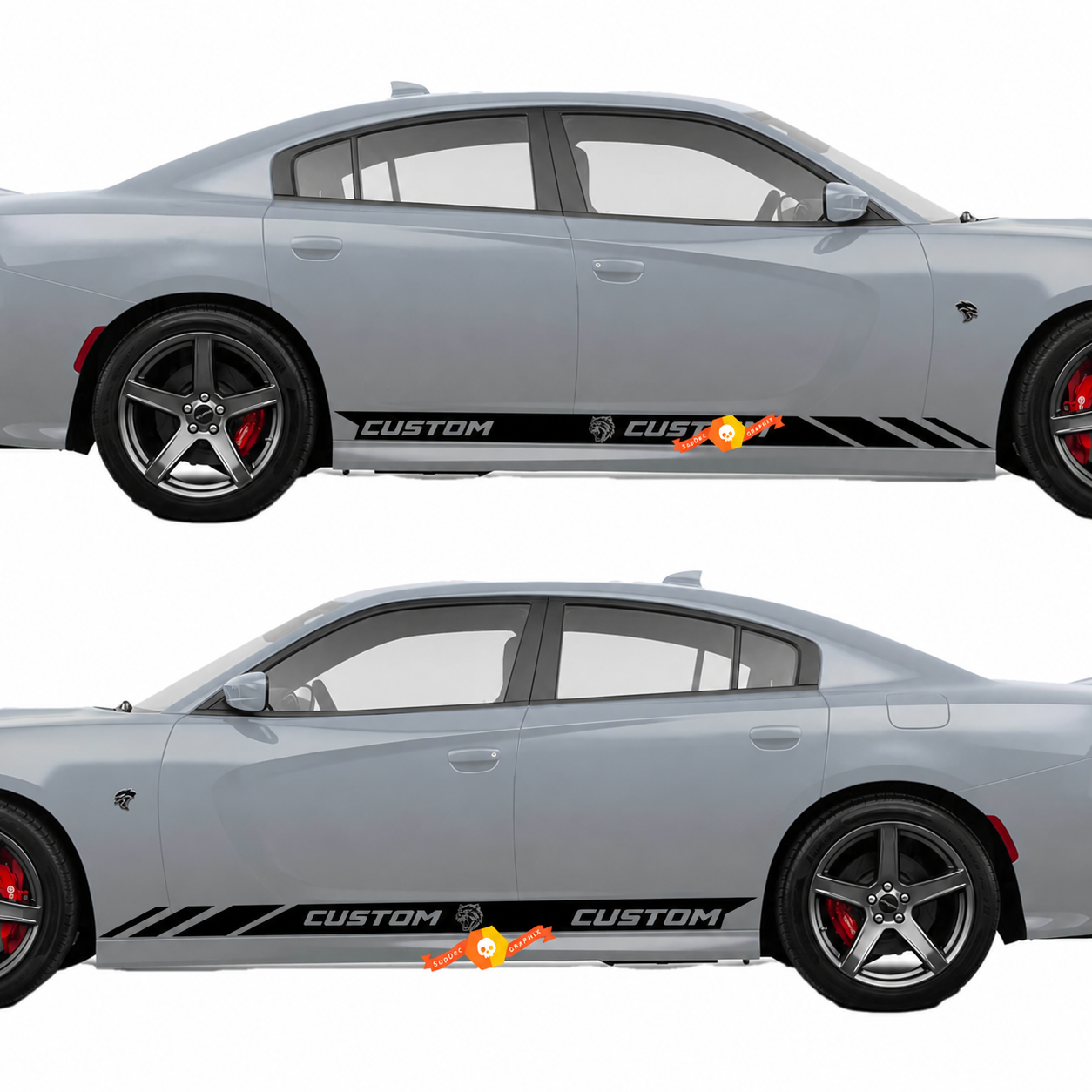 Hellcat Style CUSTOM Rocker Stripe Pair — Vinylaufkleber (Schweller) für Dodge Charger 2011-2017