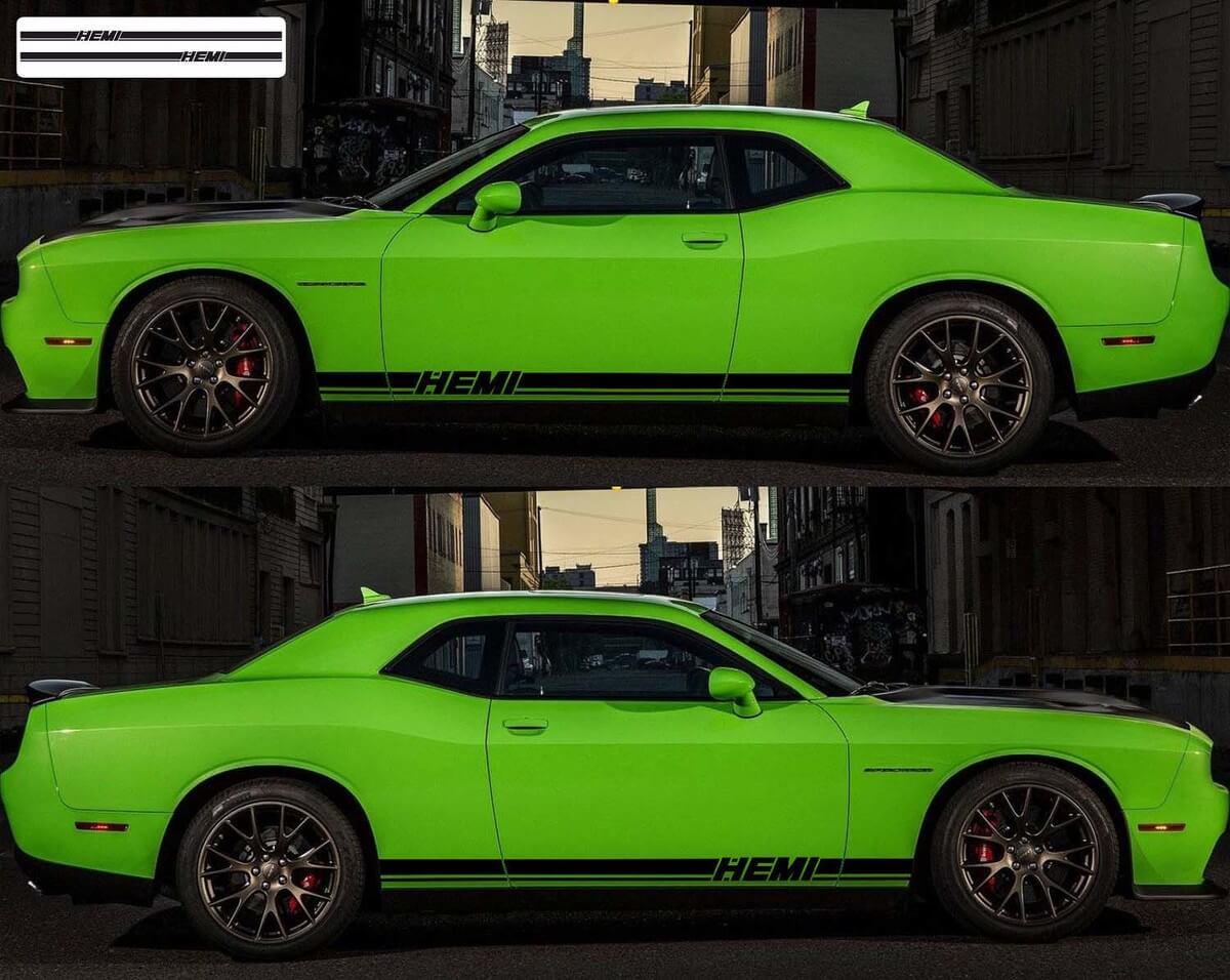 Hemi Logo Dual Strypes Seiten-Vinylaufkleber für Dodge Challenger 2009-2018