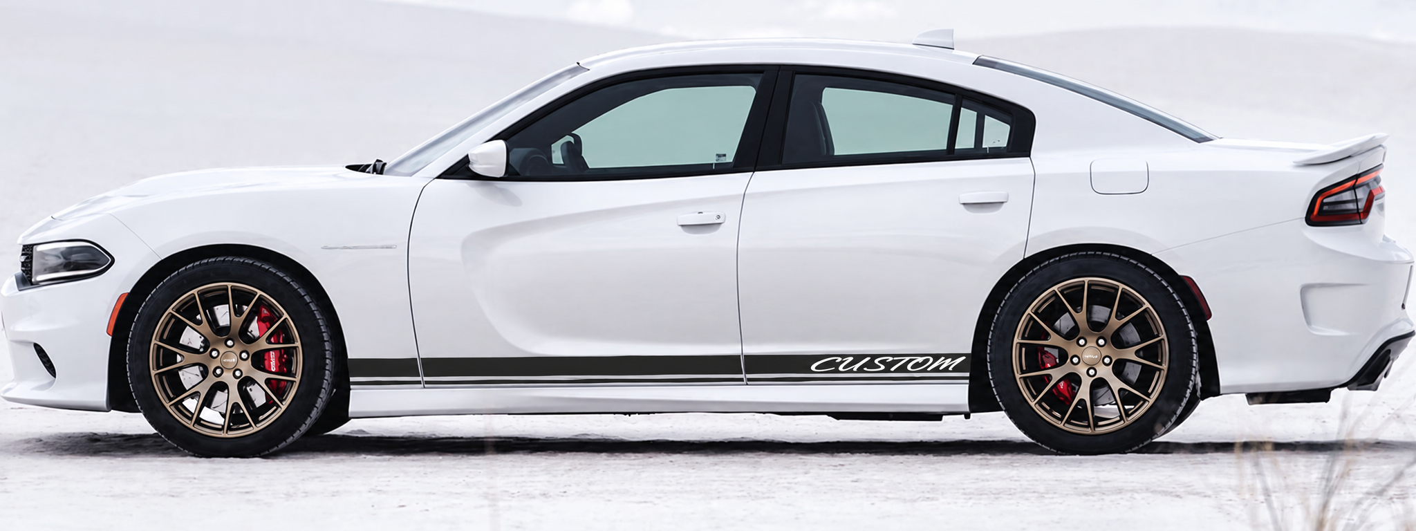 CUSTOM Cursive Twin Rocker Stripe Pair Seitenschweller Vinylaufkleber für Dodge Charger