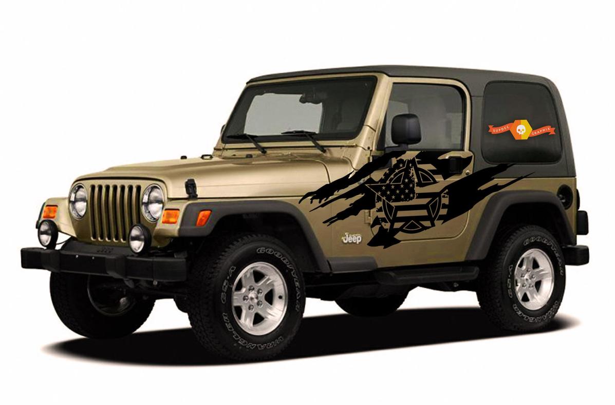 Verwaschener Army-Stern USA-Stern Seiten-Vinylaufkleber für Jeep Wrangler 1997-2006