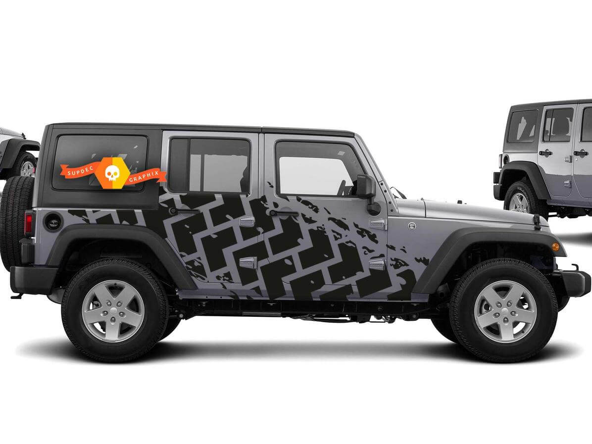 Seitlicher Vinyl-Aufkleber Satz mit Reifenspuren für Jeep Wrangler 2007-2016