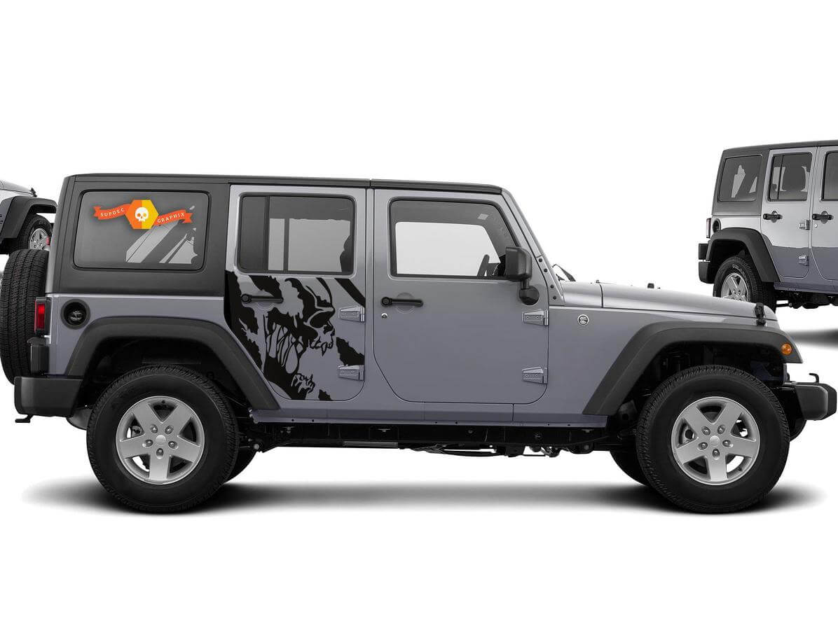 Scream Skull Seiten-Vinyl-Aufkleberset für Jeep Wrangler 4-Türer 2007-2016