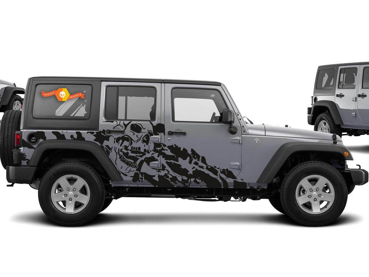 Nightmare Schädel Seiten Vinyl Aufkleber Set für Jeep Wrangler 4-Türer 2007-2016