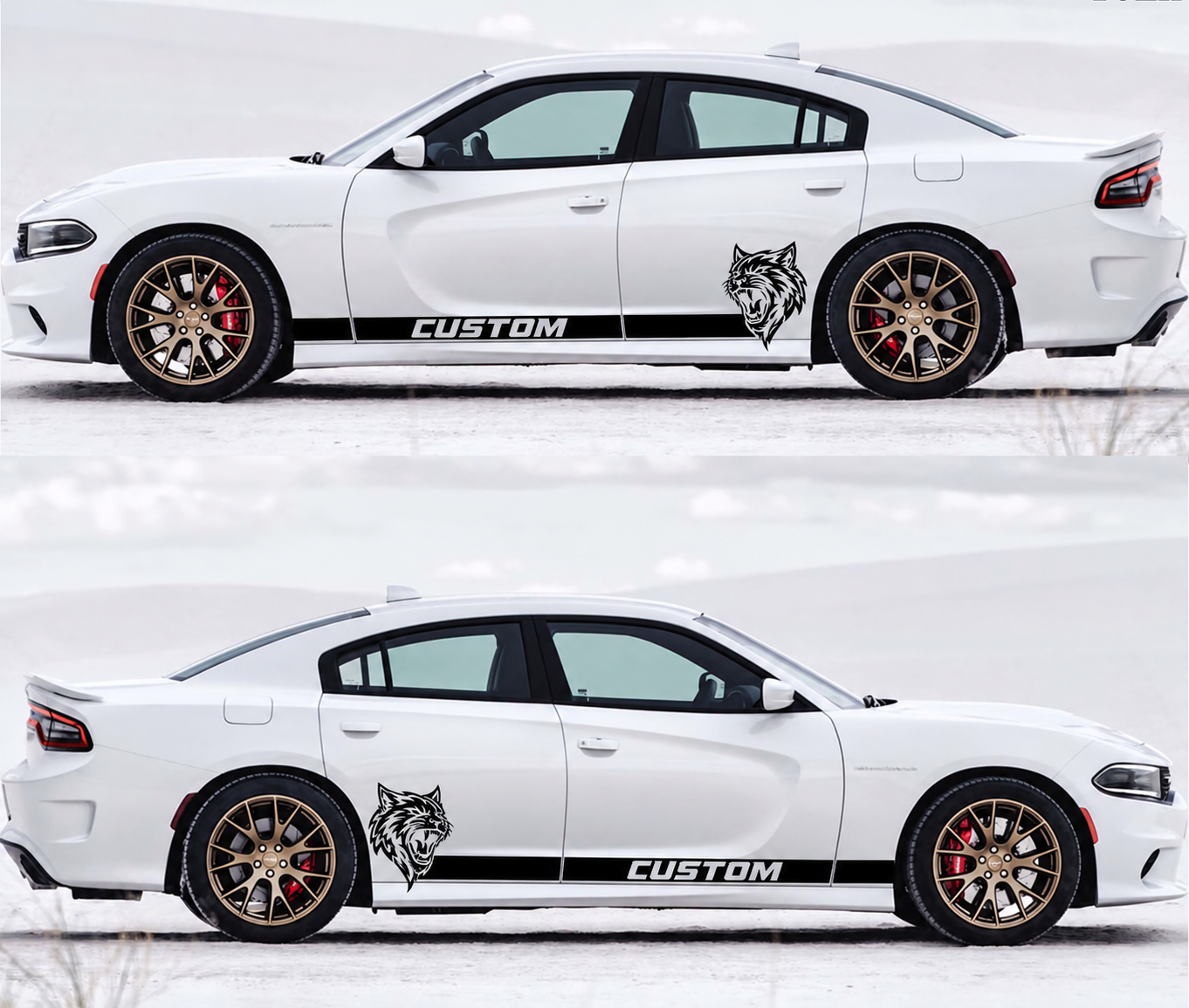 Benutzerdefinierte Streifen & Wildcat-Logo Seiten-Vinyl-Aufkleber für Dodge Charger Hellcat 2011-2017