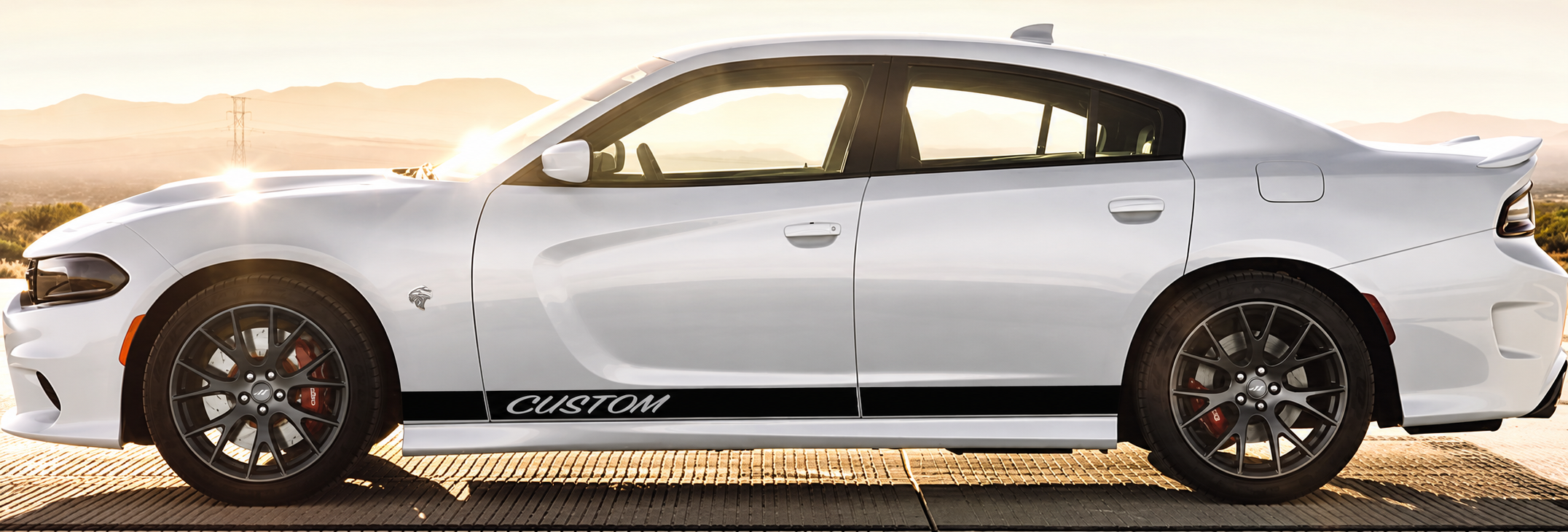 CUSTOM Cursive Solid Rocker Stripe Pair Seitenschweller Vinylaufkleber für Dodge Charger 2011-2017