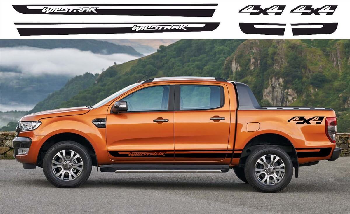 Ford Ranger Wildtrak 4 x 4 Seiten-Vinyl-Aufkleber-Grafik-Rallye-Aufkleber-Kit