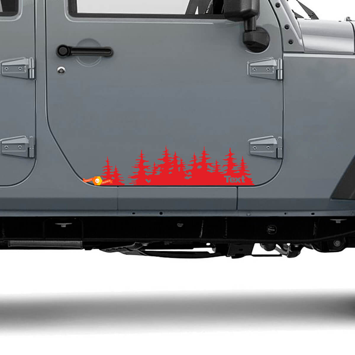 Jeep Tree Forest gestanzter Vinyl-Türaufkleber PNW Kiefern Woods Silhouette Grafik Pkw-LKW-Karosserie