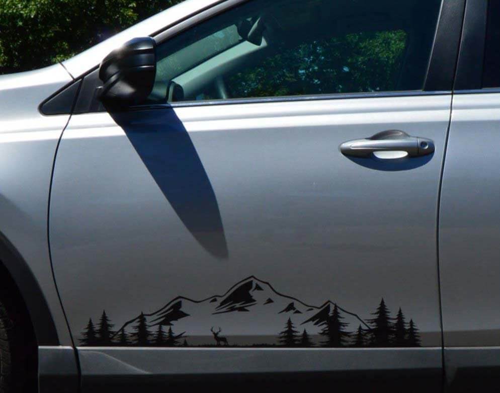 Berge und Wald Stil Seiten-Vinyl-Aufkleber für Autos, Wohnmobile, Anhänger, LKWs