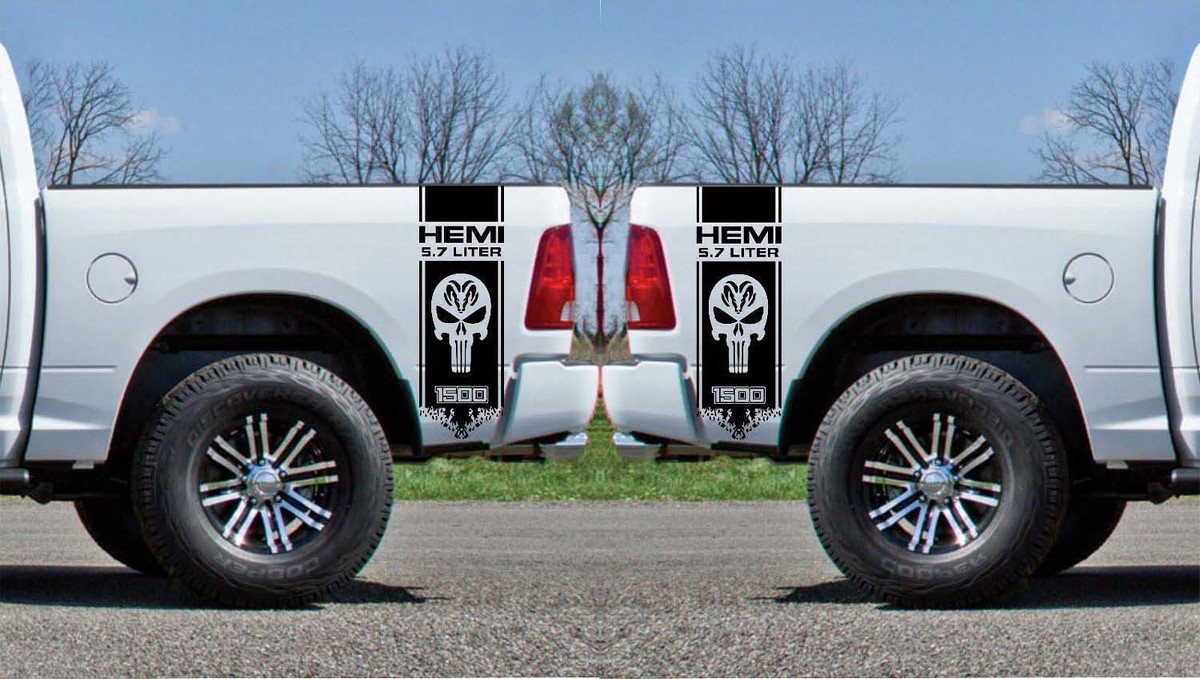 Hemi & Punisher Umrissstreifen Seitenstreifen Vinylaufkleber für Dodge Ram 1500