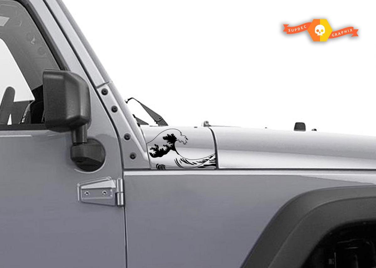 Jeep Wrangler Ocean Wave Motorhaube Vinyl Aufkleber Full Set Aufkleber JK links rechts
