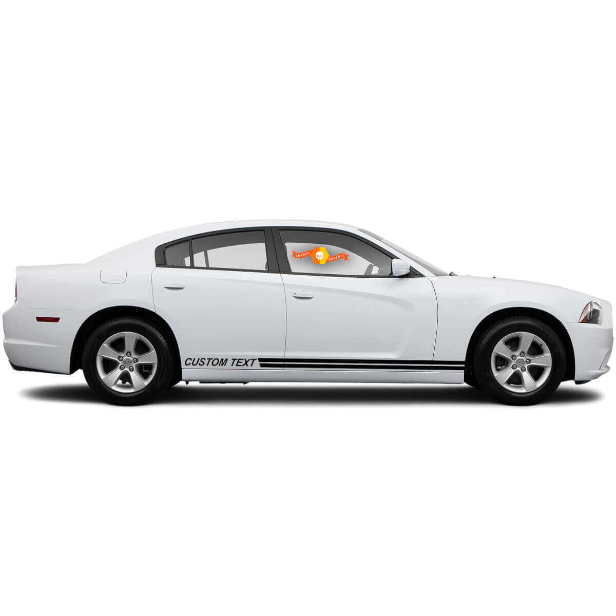 Benutzerdefinierter Text mit doppelten Seitenstreifen-Vinylaufkleber für Dodge Charger 2011-2014