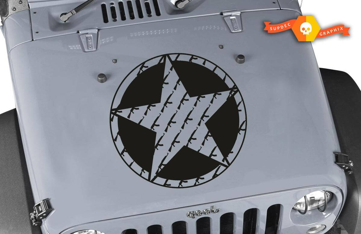 Oscar Mike AK-47 Gewehr Stern Motorhauben Vinyl-Aufkleber für Jeep Wrangler