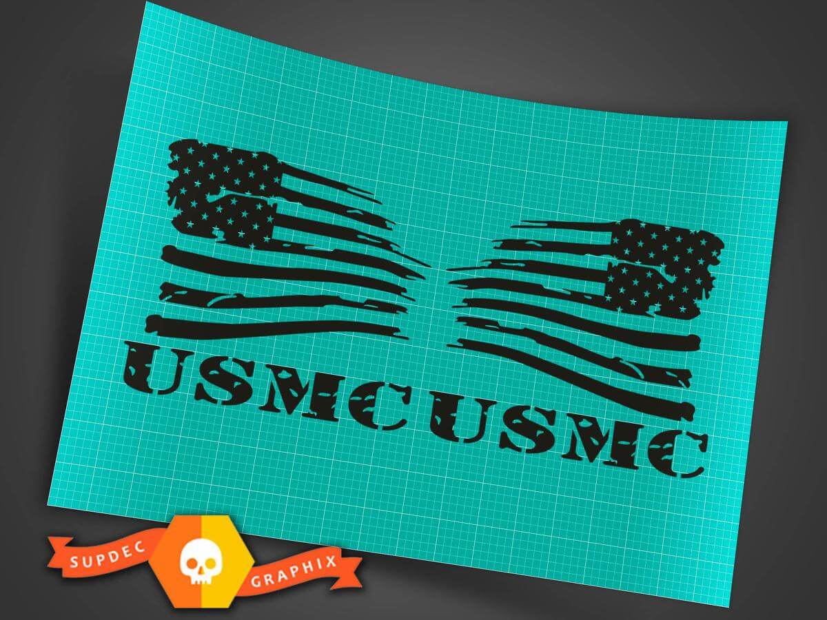 Jeep Wrangler militärisch schwarz USMC amerikanische Flagge umgekehrter Satz, der verzweifelt auflädt