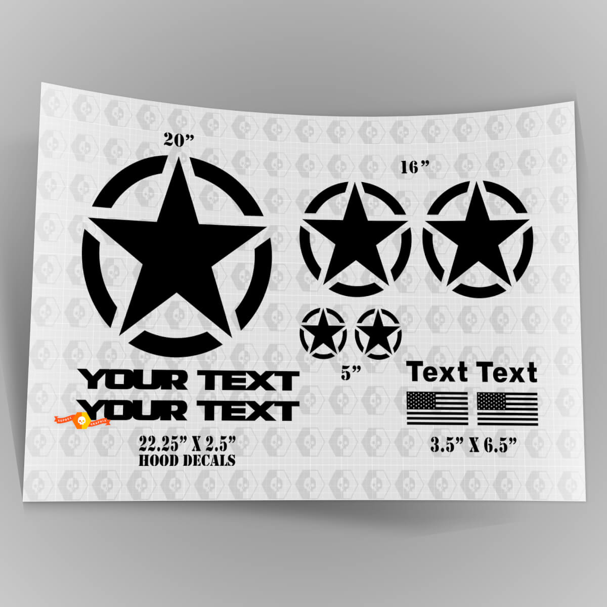 Oscar Mike OM Style Militärstern Aufkleber Kit mit Motorhaubenaufklebern Aufkleber für Jeep Wrangler