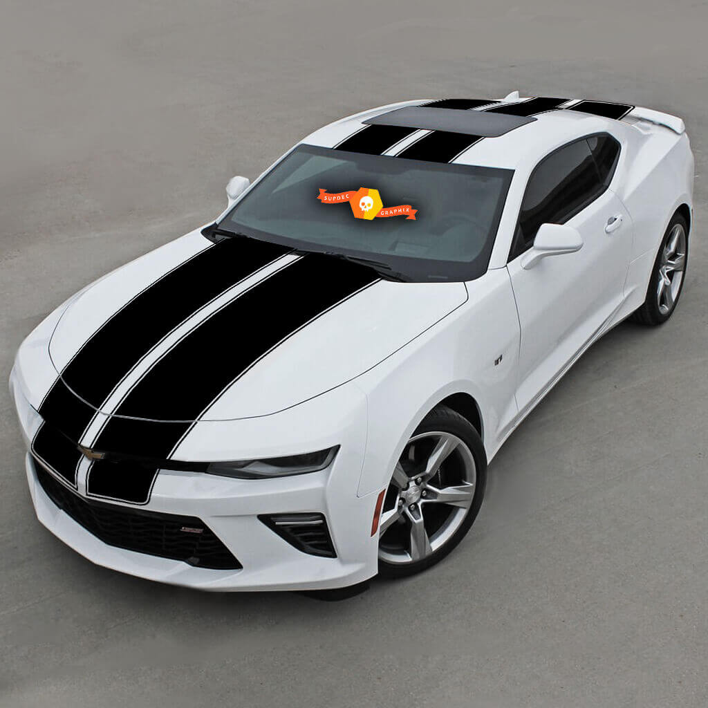 Top-Doppelstreifen mit Nadelstreifen-Aufkleber-Aufkleber an Chevrolet Camaro 2016- 2018 angepasst
