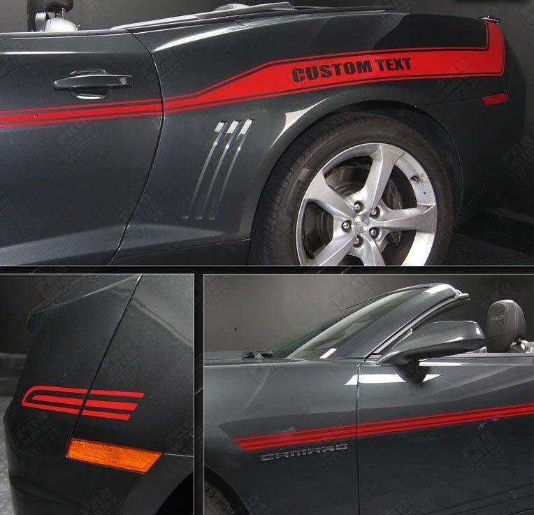 Racing Sport Custom Text Stripe Pair — Vinylaufkleber (Seite) für Chevrolet Camaro 2010-2015