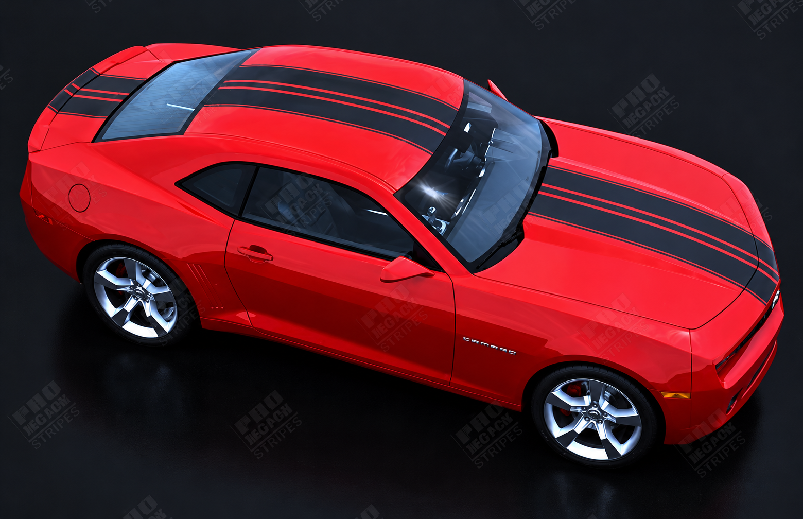 Over The Top Twin Rally Stripe Kit — Vinylaufkleber (Motorhaube, Dach, Kofferraum) für Chevrolet Camaro 2010-2015