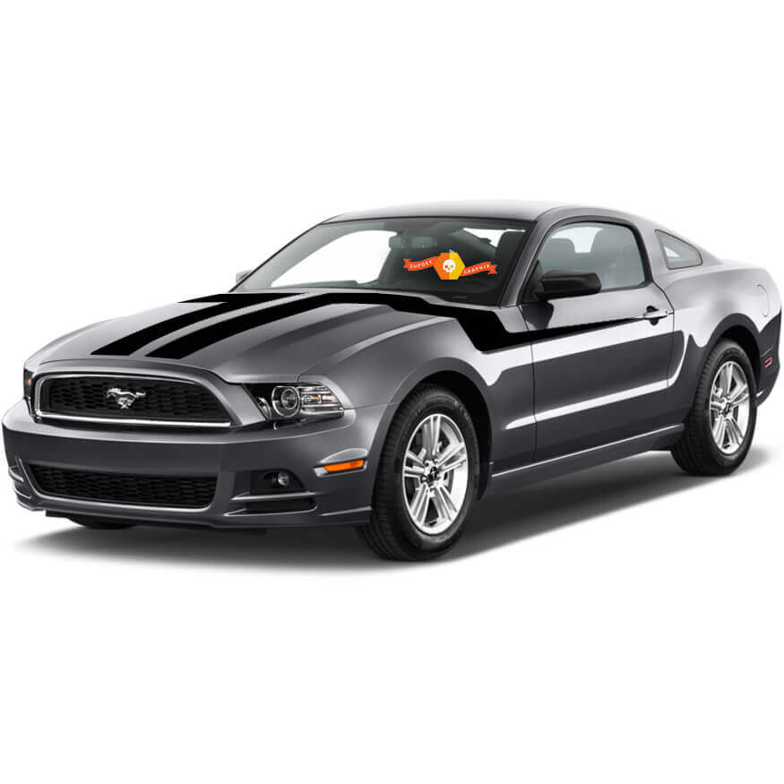 Vinyl-Aufkleberset mit doppeltem Akzent von der Motorhaube zu den Seitenstreifen für Ford Mustang 2013-2014