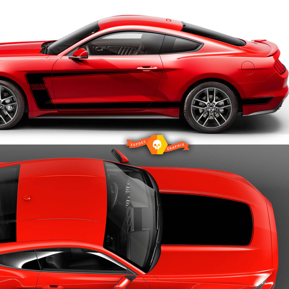 Boss 302 Motorhauben- und Seitenstreifen Vinyl-Dekor Kit für Musclecar Musclecarmodel 2015-24