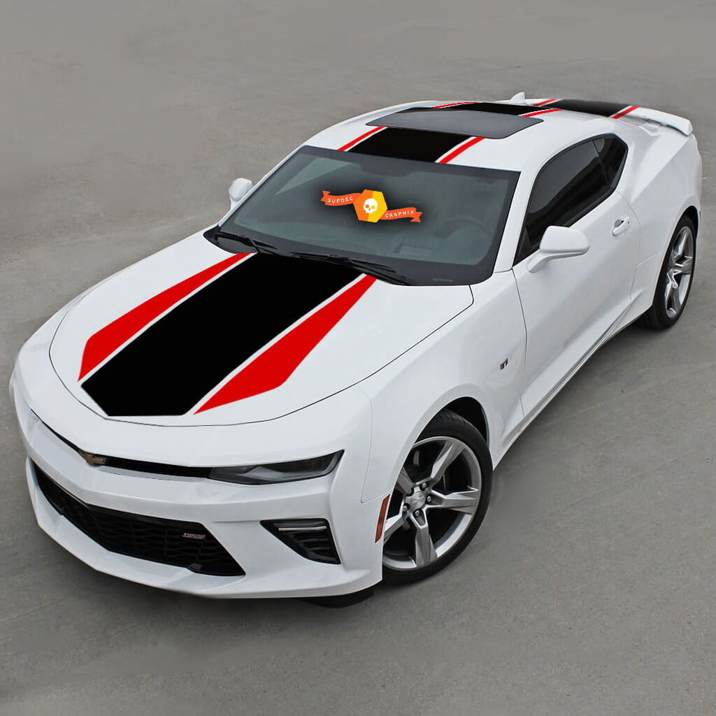 Komplettset mit Grafikstreifen auf der Motorhaube, dem Dach und der Rückseite, passend für Chevrolet Camaro
