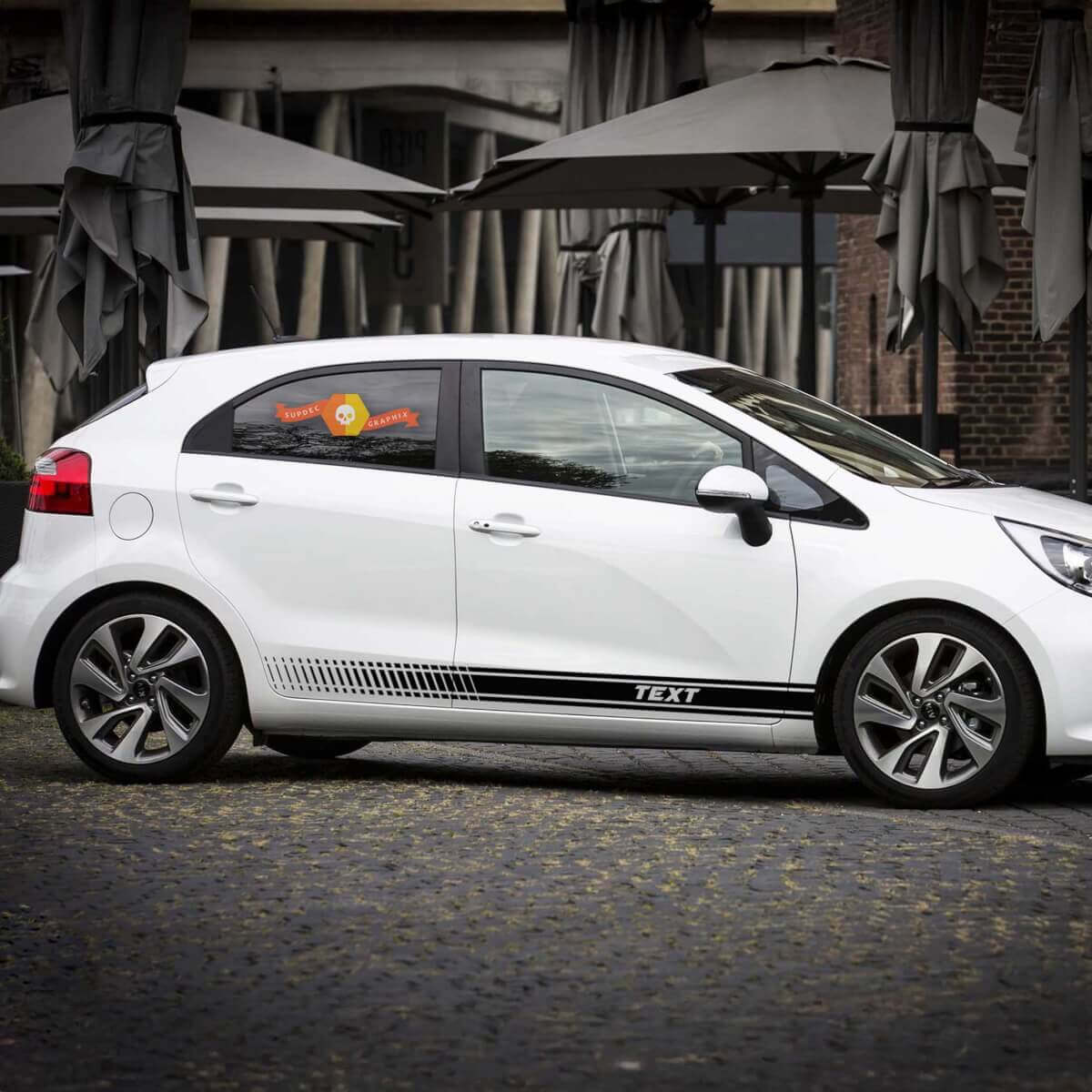 2x Seitenstreifen-Grafik-Vinyl-Karosserieaufkleber, Rennaufkleber-Logo, passend für Kia RIO
