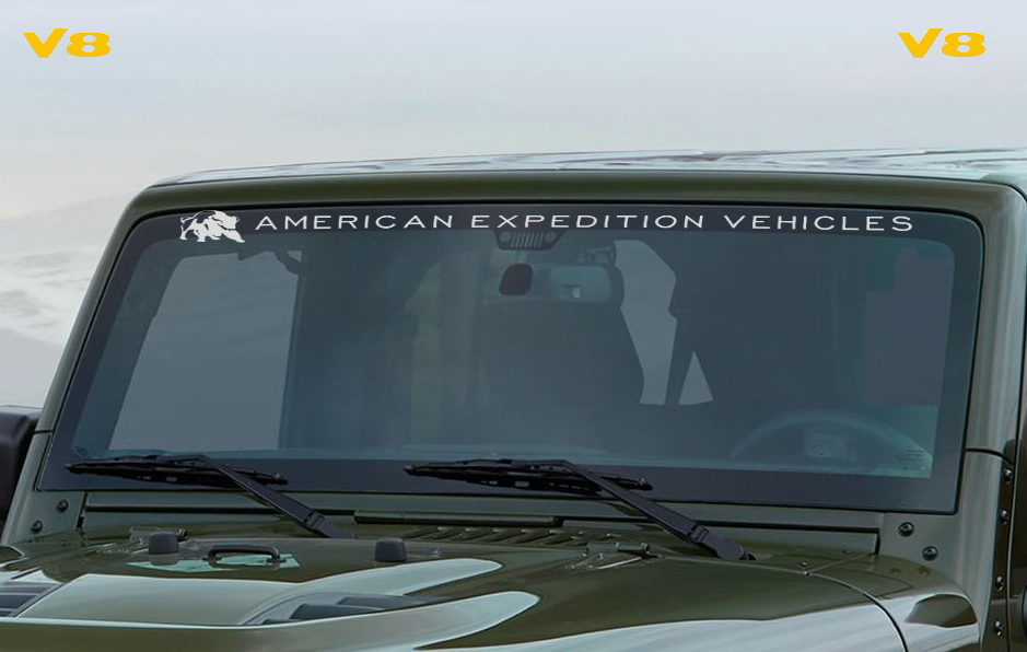 Jeep American Expedition Vehicles AEV Windschutzscheibe und zwei V8 Aufkleber