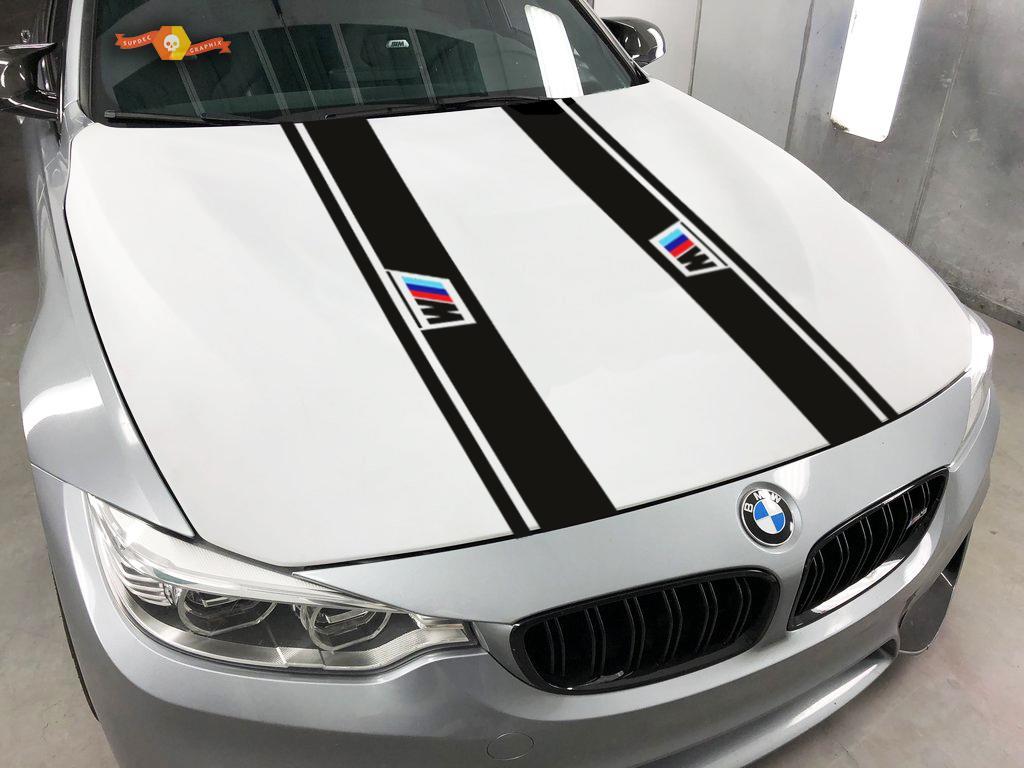 BMW 2x Motorhaubenstreifen Vinyl Aufkleber Aufkleber Logo Bmw MPower 1 3 5 7 Serie x4 x5 x6
