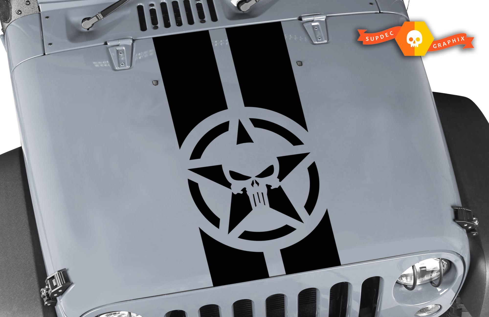 Jeep Wrangler Rubicon Hood Sticker Aufkleber Punisher Star Stripe grafischer Vinyl-Motorhaubenstreifen
