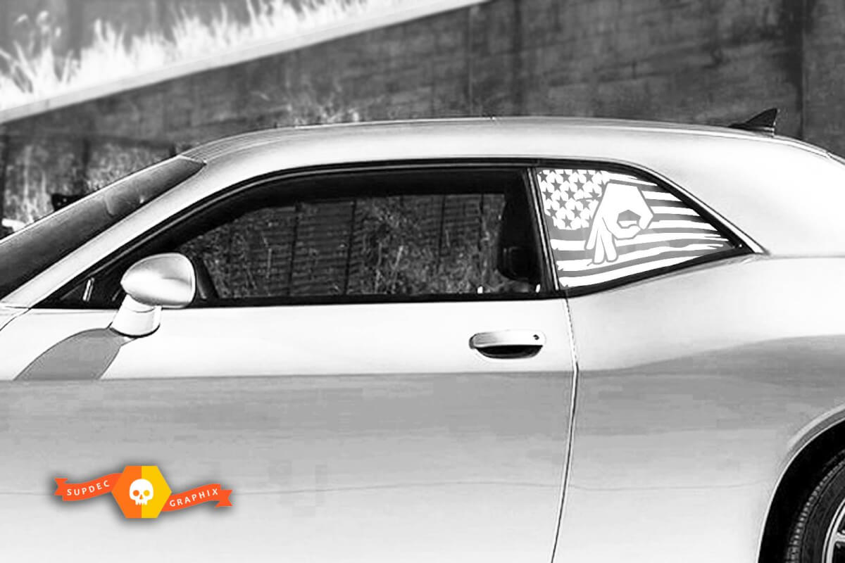 2 Dodge Challenger Fenster benutzerdefinierte US-Flagge Vinyl-Windschutzscheiben-Aufkleber Grafik-Aufkleber
