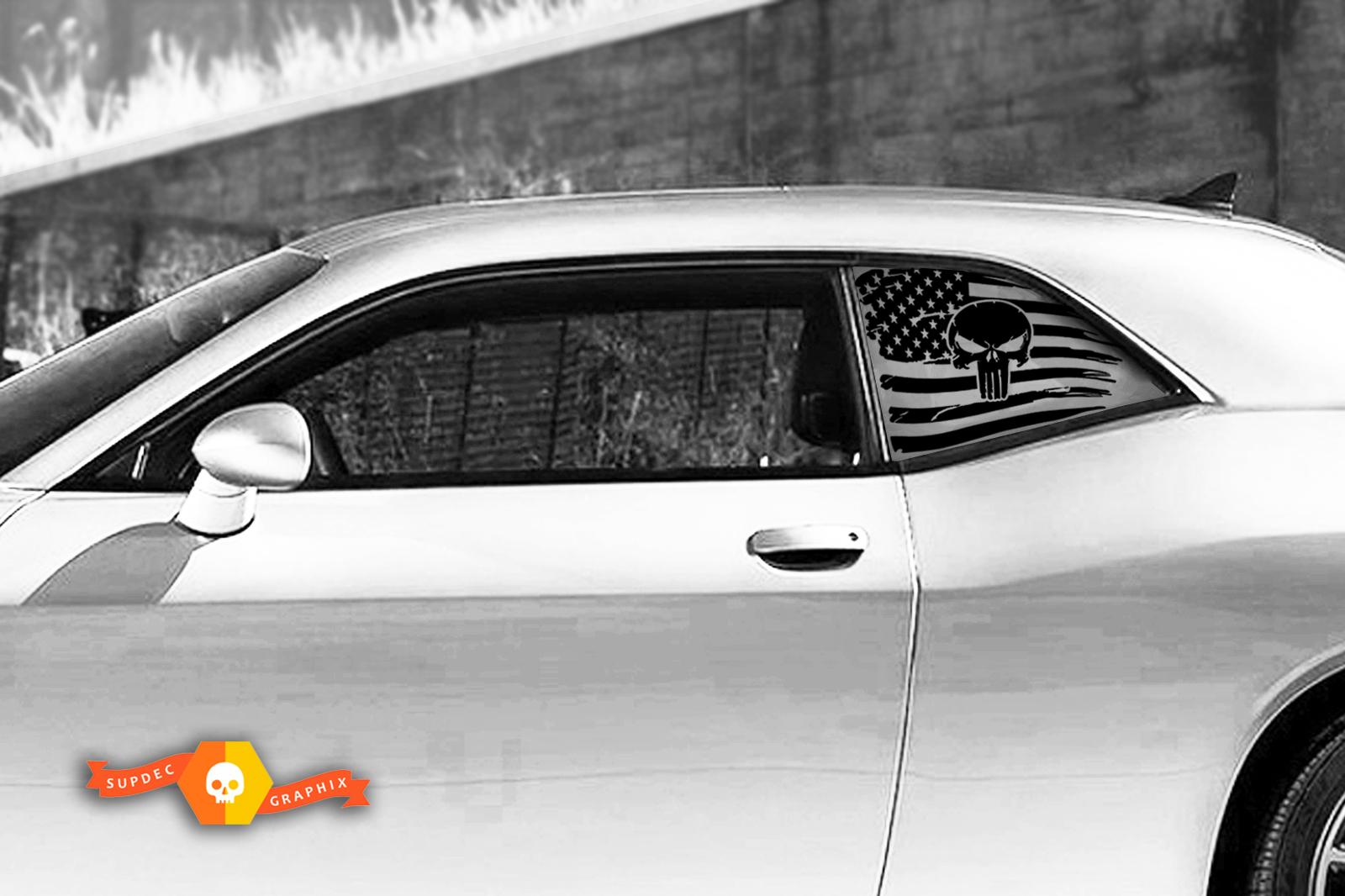 2 Dodge Challenger Fenster und Schiebedach US-Flagge Scatpack Vinyl-Windschutzscheiben-Aufkleber Grafik-Aufkleber
