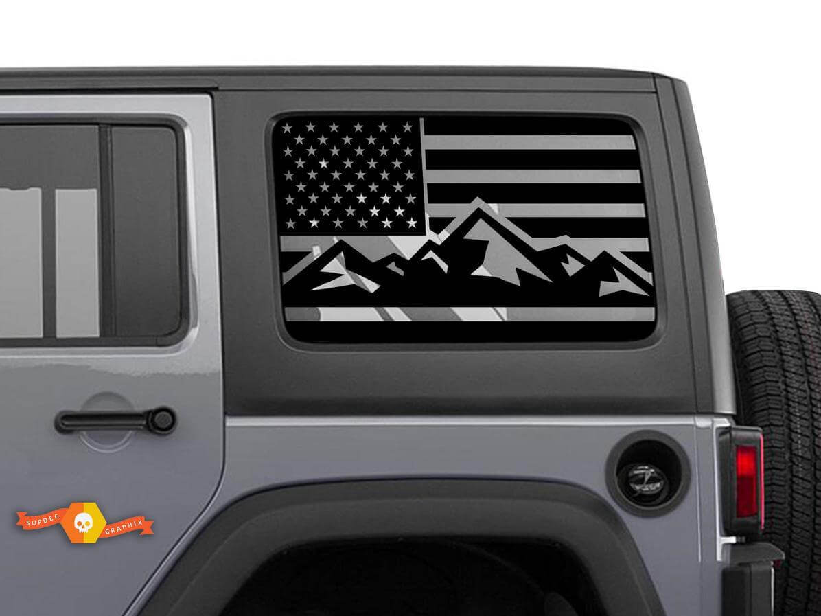 USA-Flagge Berg Heck-Seitenscheiben Vinyl-Aufkleber Paar für Jeep Wrangler