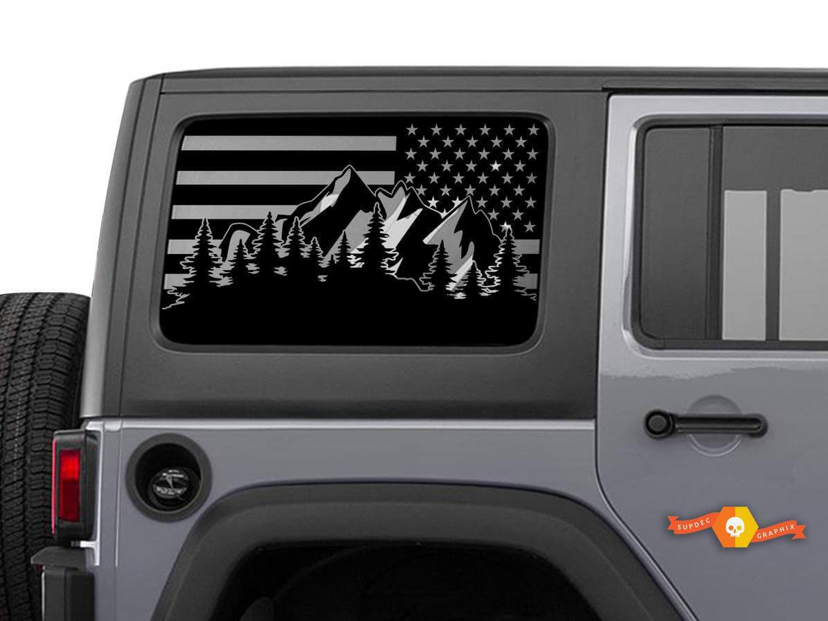 USA Flag Mountain Heckseitenfenster-Vinylaufkleber-Set für Jeep Wrangler Unlimited 4-Türer