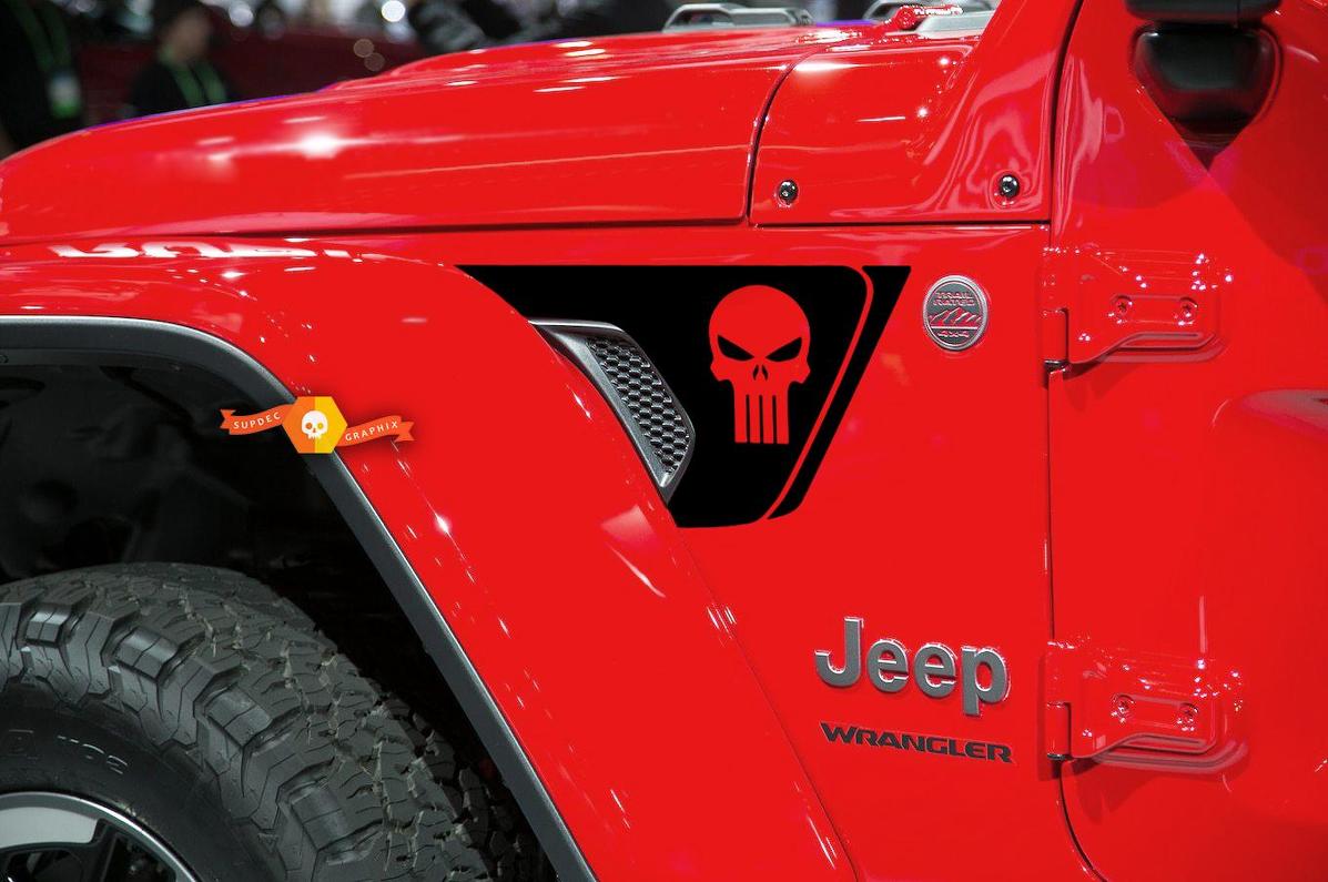 Punisher Schädel Lüftungs-Schutzblech Vinyl-Aufkleber für Jeep Wrangler