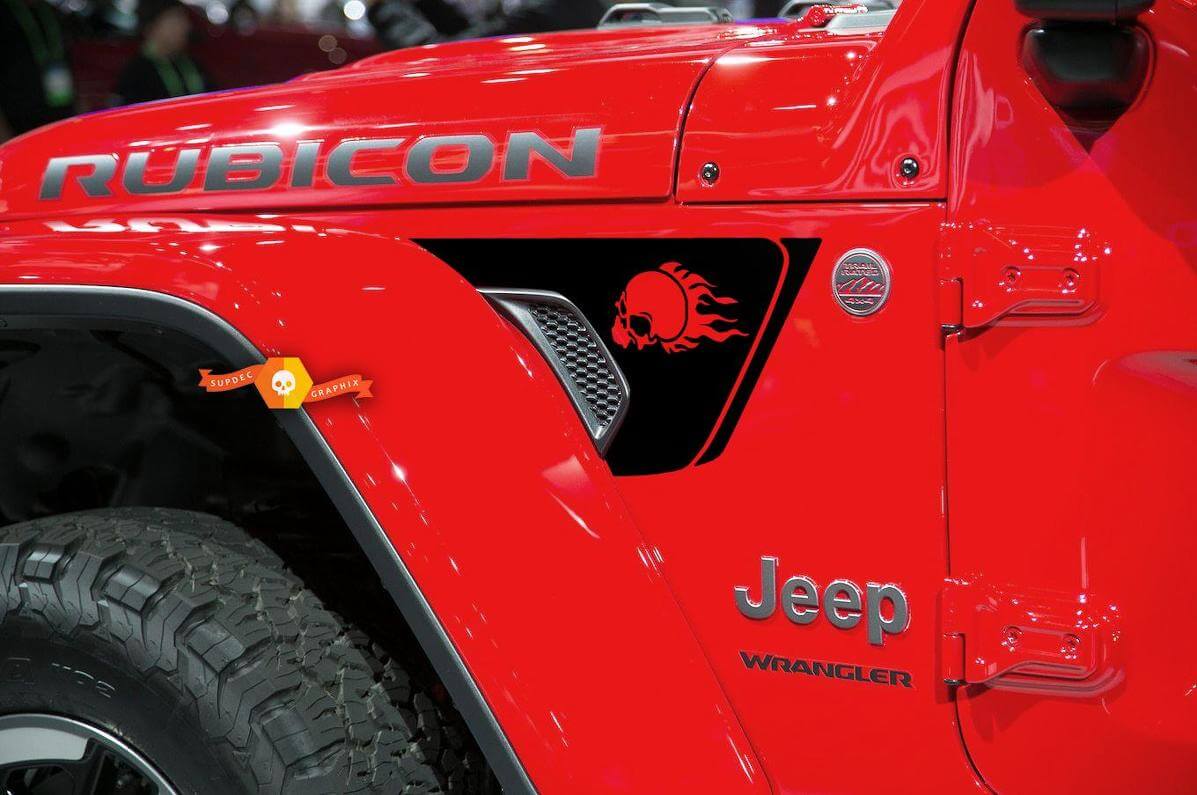 Brennender Totenschädel Lüftungs Kotflügel Vinylaufkleber für Jeep Wrangler