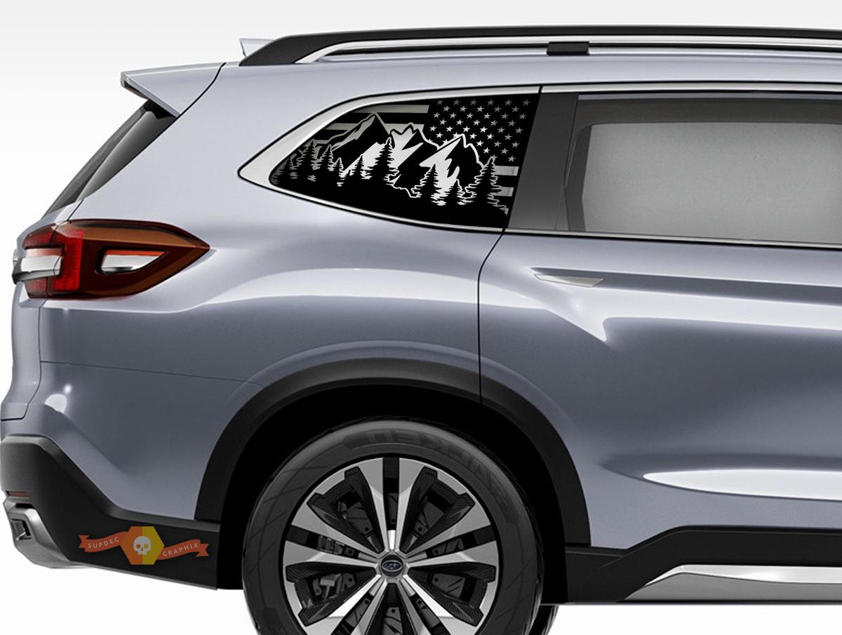 Subaru Ascent Outdoor USA Flag Aufkleber 2019 Seitenfenster Bergszene