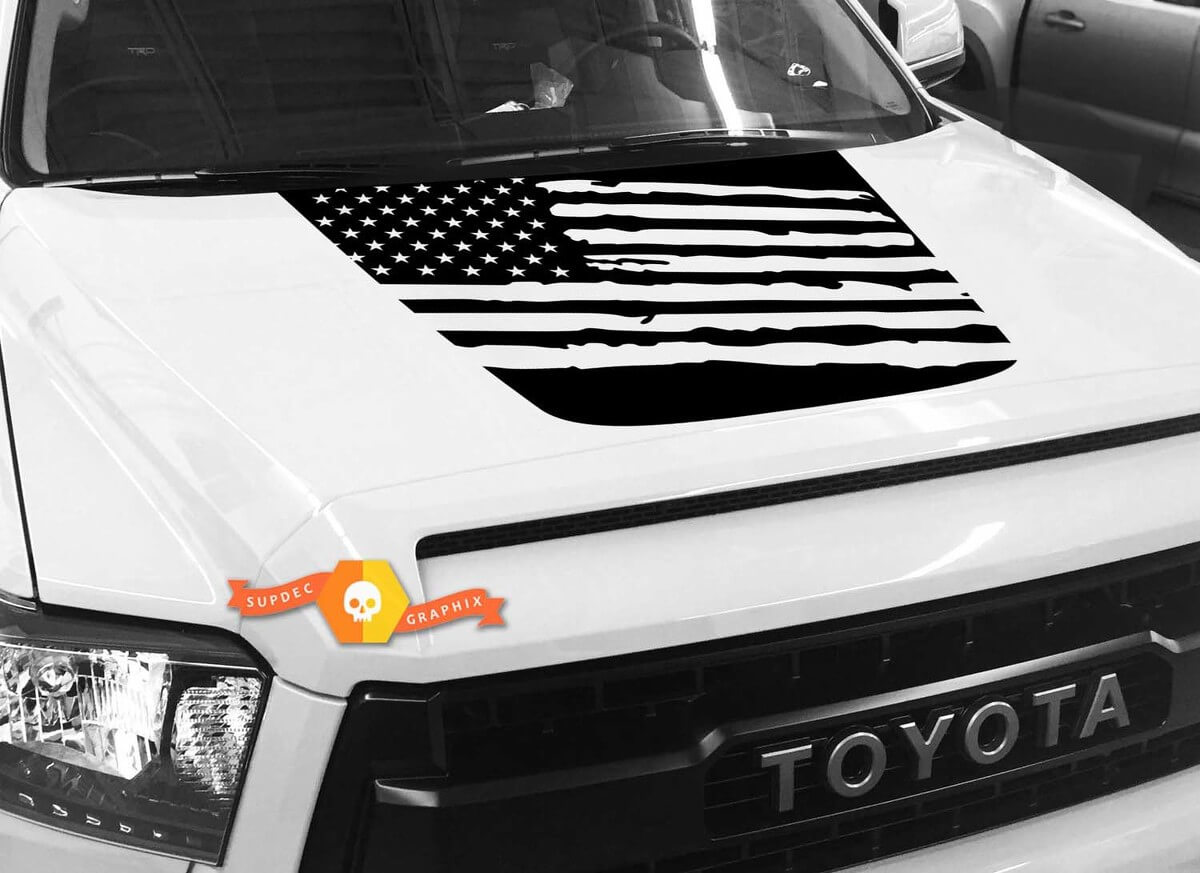 Amerikanische Flagge zerstörter Motorhauben-Vinylaufkleber für Toyota Tundra 2014-2018