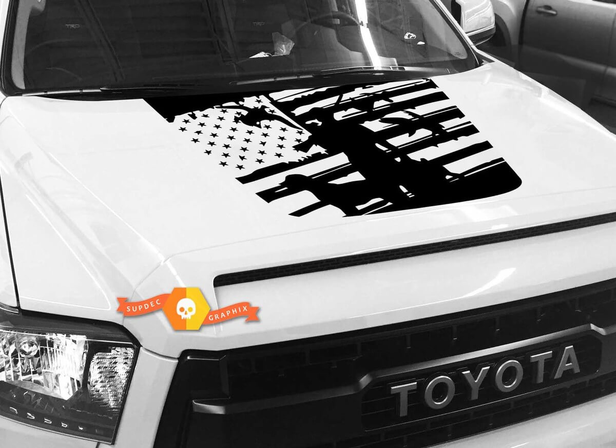 Duck Hunter Used-Look USA-Flag Motorhaubenaufkleber für Toyota Tundra 2014-2018