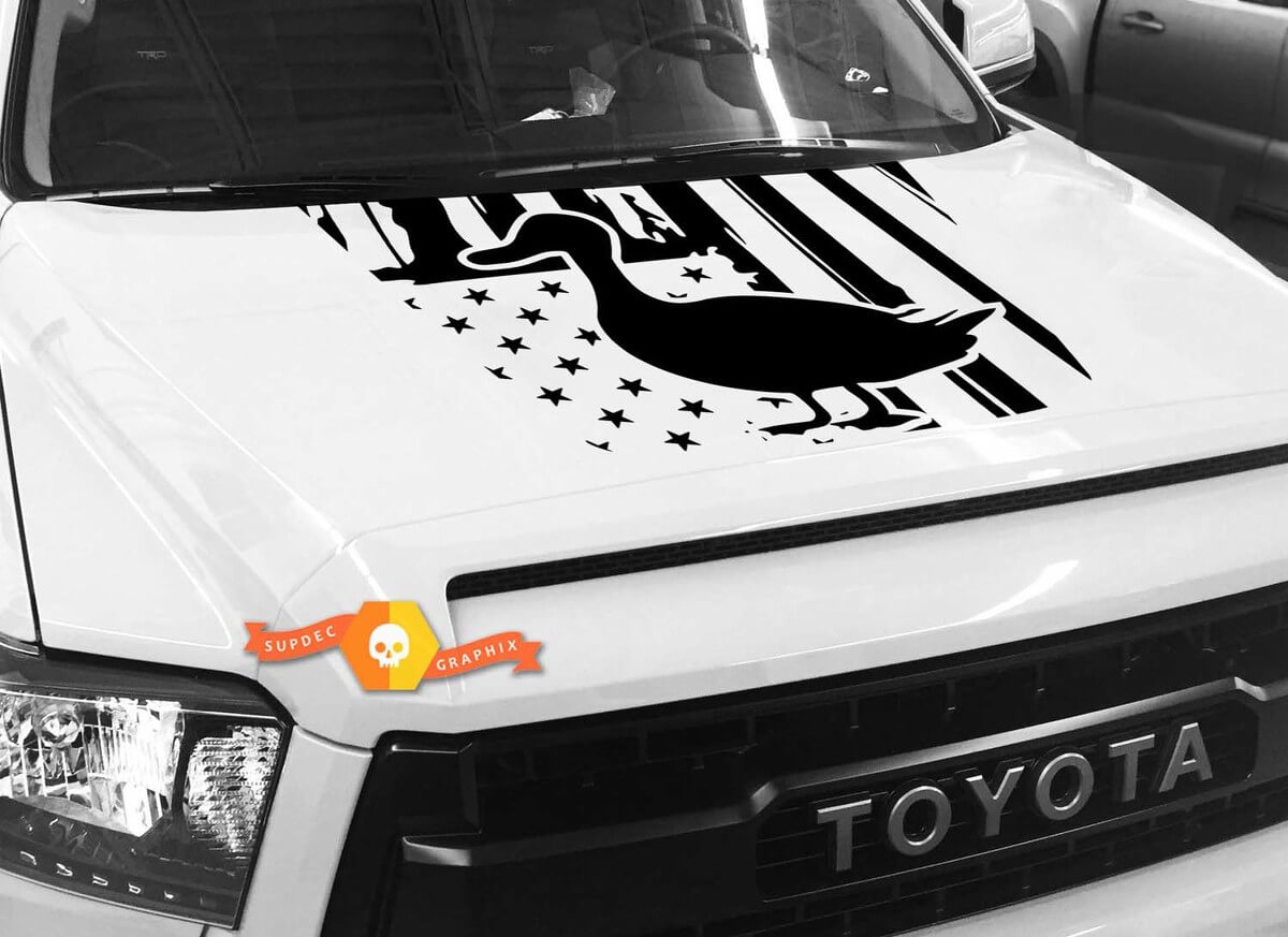 USA-Flagge Ruhige Ente Silhouette Motorhauben-Vinylaufkleber für Toyota Tundra 2014-2018