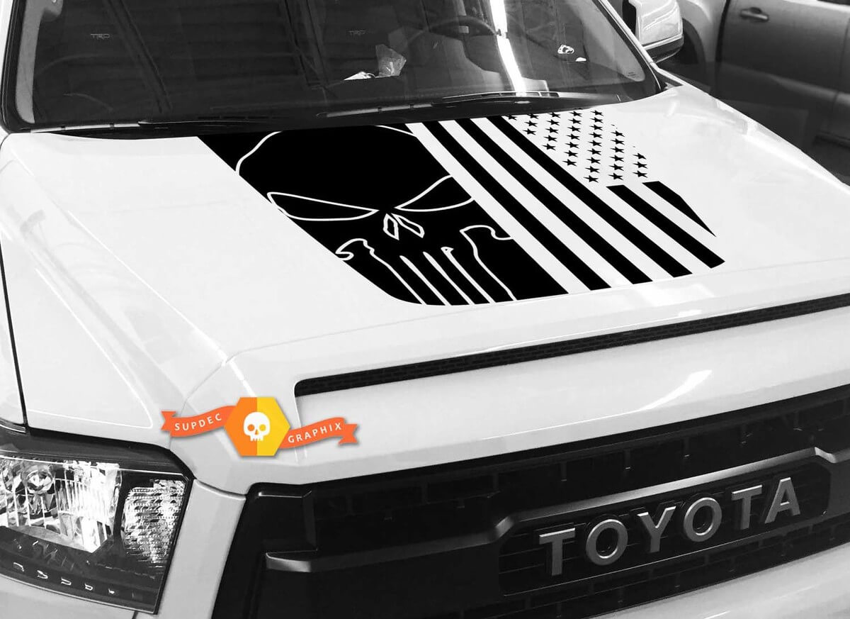 USA Flag Punisher Schädel Hauben Vinyl-Aufkleber für Toyota Tundra 2014-2018